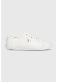 GANT - Gant tenisówki skórzane Pillox damskie kolor biały. Nosek buta: okrągły. Zapięcie: sznurówki. Kolor: biały. Materiał: skóra