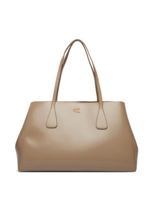 Calvin Klein Torebka Ck Snap Large Tote LV04F3502G Beżowy. Kolor: beżowy. Materiał: skórzane