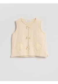 Reserved - Bluzka z haftem - beżowy. Kolor: beżowy. Materiał: bawełna. Długość rękawa: bez rękawów. Wzór: haft #1