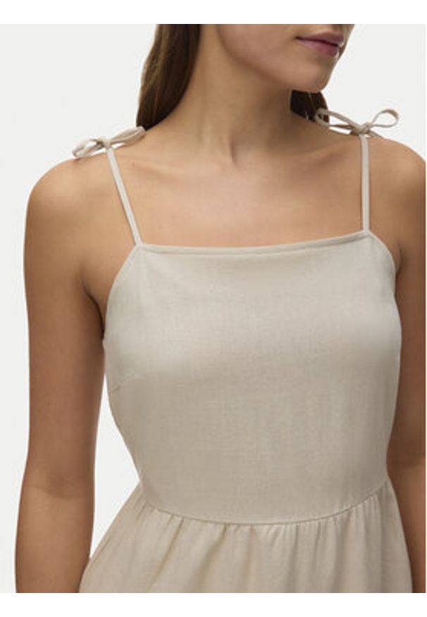 Vero Moda Sukienka letnia Mymilo 10340527 Beżowy Regular Fit. Kolor: beżowy. Materiał: wiskoza, len. Sezon: lato