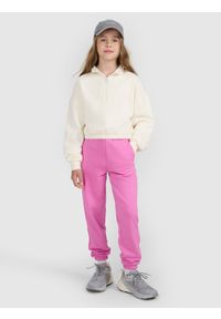 4f - 4F Bluza dresowa nierozpinana bez kaptura dziewczęca - biała 152 (11-12 lat). Okazja: na co dzień. Typ kołnierza: bez kaptura. Kolor: biały. Materiał: dresówka. Długość: krótkie. Wzór: gładki, ze splotem. Sezon: lato. Styl: młodzieżowy, casual, klasyczny, sportowy #2