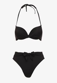 Renee - Czarne Bikini Majtki Figi i Biustonosz Ozdobione Wiązaniem Saniorie. Kolor: czarny. Wzór: aplikacja