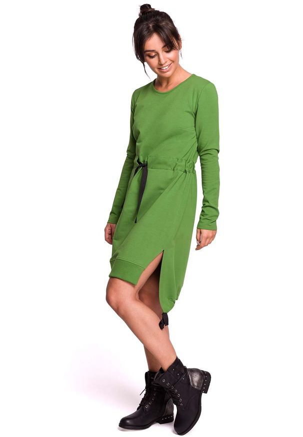 MOE - Limonkowa Casualowa Sukienka w Stylu Bluzy. Okazja: na co dzień. Materiał: bawełna, elastan. Styl: casual