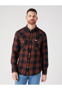 Wrangler - WRANGLER LS WESTERN SHIRT MĘSKA KOSZULA Z DŁUGIM RĘKAWEM W KRATĘ KRATA POTTING SOIL W5566VH44. Długość rękawa: długi rękaw. Długość: długie