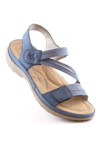 Komfortowe sandały damskie na rzepy niebieskie Rieker 64870-14. Zapięcie: rzepy. Kolor: niebieski #6
