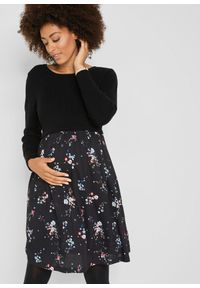 bonprix - Sukienka ciążowa z dzianiny i wiskozy. Kolekcja: moda ciążowa. Kolor: czarny. Materiał: wiskoza, dzianina. Wzór: kwiaty #1