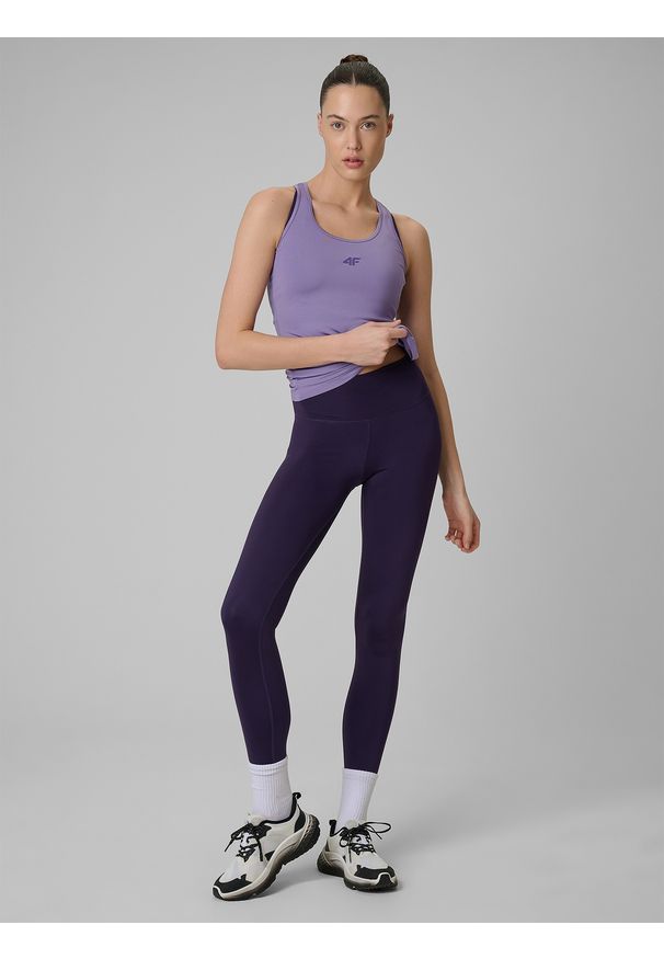 4f - 4F Legginsy treningowe szybkoschnące damskie - fioletowe M. Stan: podwyższony. Kolor: fioletowy. Materiał: włókno. Długość: długie. Sport: fitness