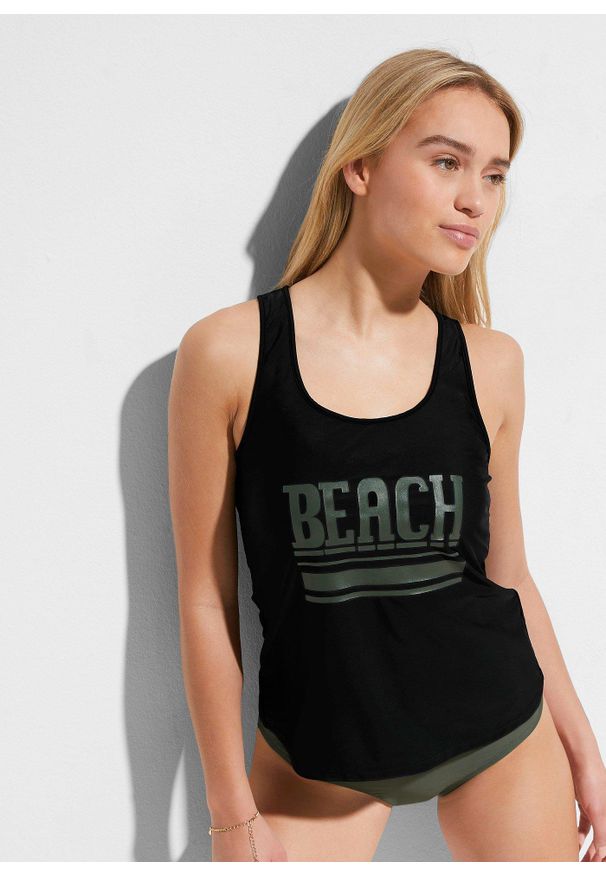 bonprix - Tankini + biustonosz bikini (3 części). Kolor: czarny