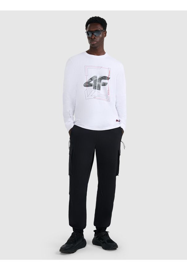 4f - 4F Longsleeve regular z nadrukiem męski - biały S. Kolor: biały. Materiał: materiał, bawełna. Długość rękawa: długi rękaw. Długość: długie. Wzór: nadruk