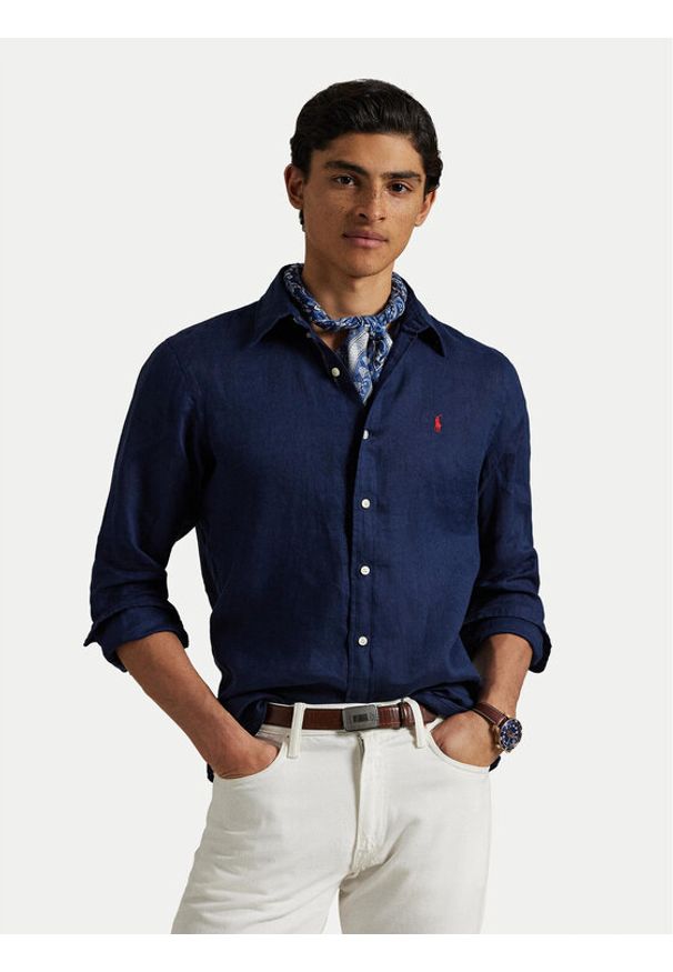 Polo Ralph Lauren Koszula 710968915007 Granatowy Slim Fit. Typ kołnierza: polo. Kolor: niebieski. Materiał: len