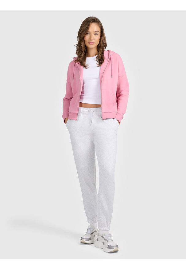 4f - 4F Bluza dresowa rozpinana z kapturem damska - różowy XXL. Okazja: na spacer, na co dzień. Typ kołnierza: kaptur. Kolor: różowy. Materiał: dresówka. Styl: casual
