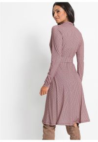 Sukienka z paskiem bonprix beżowo-bordowy żakardowy. Kolor: beżowy. Materiał: żakard #7
