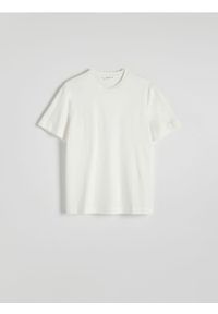 Reserved - T-shirt regular z merceryzowanej bawełny - złamana biel. Materiał: bawełna #1