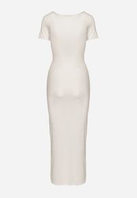 Born2be - Biała Taliowana Sukienka z Wiskozą z Marszczeniem Milasela. Kolor: biały. Materiał: wiskoza. Styl: elegancki, klasyczny #4