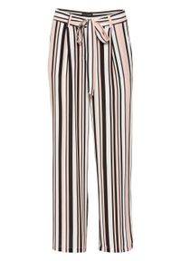 Spodnie 7/8, szerokie nogawki bonprix różowo-czarno-biel wełny w paski. Kolor: różowy. Materiał: wełna. Wzór: paski #1
