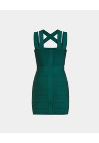 HERVE LEGER - Zielona bandażowa sukienka mini Icon. Kolor: zielony. Materiał: materiał. Długość rękawa: na ramiączkach. Wzór: paski. Długość: mini #6