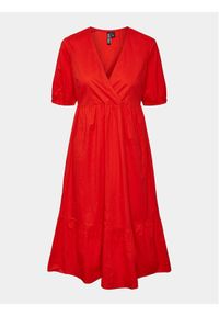 Pieces Sukienka letnia Manon 17147660 Czerwony Regular Fit. Kolor: czerwony. Materiał: bawełna. Sezon: lato