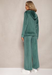 Renee - Ciemnozielony Welurowy Komplet Dresowy z Bluzą i Szerokimi Spodniami Anelivs. Kolor: zielony. Materiał: dresówka, welur #3