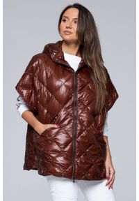 Hetrego - HETREGO Brązowy damski puchowy bezrękawnik Ginger z kapturem, Rozmiar S. Typ kołnierza: kaptur. Kolor: brązowy. Materiał: puch, poliamid. Długość rękawa: bez rękawów #3