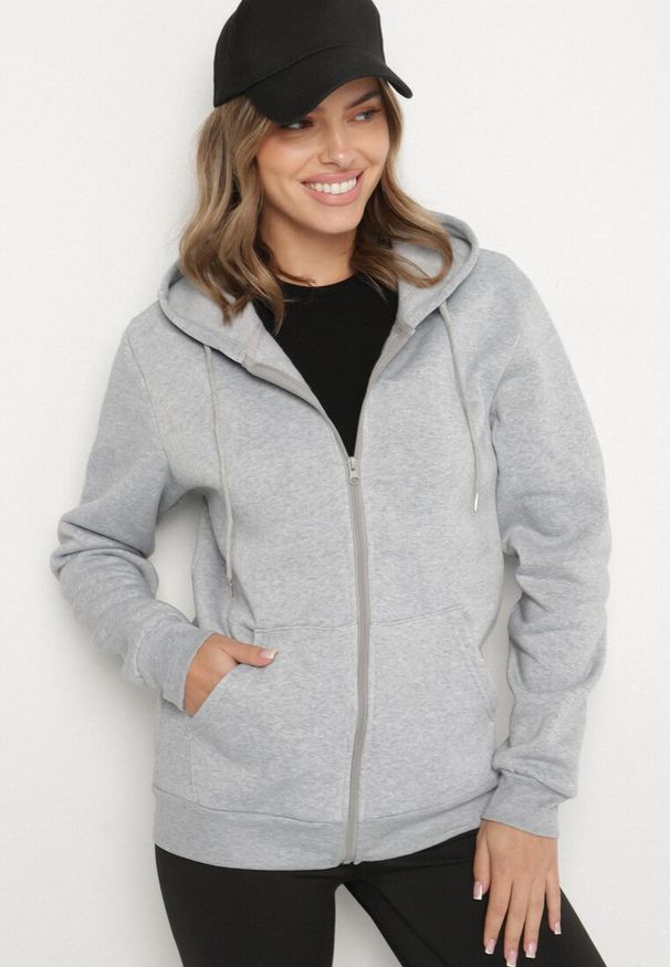 Born2be - Szara Rozpinana Bluza z Kapturem Typu Oversize Diosa. Okazja: na co dzień. Typ kołnierza: kaptur. Kolor: szary. Materiał: jeans. Sezon: wiosna, jesień. Styl: casual, klasyczny