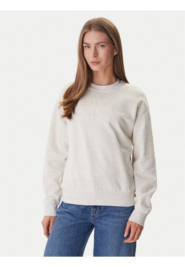 Calvin Klein Jeans Bluza LV047F204G Beżowy Regular Fit. Kolor: beżowy. Materiał: bawełna