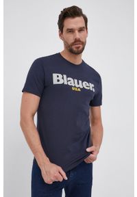 Blauer - T-shirt bawełniany. Okazja: na co dzień. Kolor: niebieski. Materiał: bawełna. Wzór: nadruk. Styl: casual