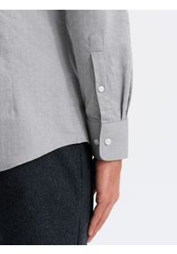 Ombre Clothing - Koszula męska SLIM FIT z ozdobnej tkaniny z kieszonką – szara V2 - Rozmiar: S. Okazja: do pracy. Typ kołnierza: kołnierzyk klasyczny. Kolor: szary. Materiał: tkanina. Wzór: haft, ze splotem. Styl: klasyczny, elegancki #8