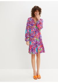 bonprix - Sukienka tunikowa z lejącej wiskozy. Kolor: różowy. Materiał: wiskoza. Wzór: nadruk. Styl: elegancki #3