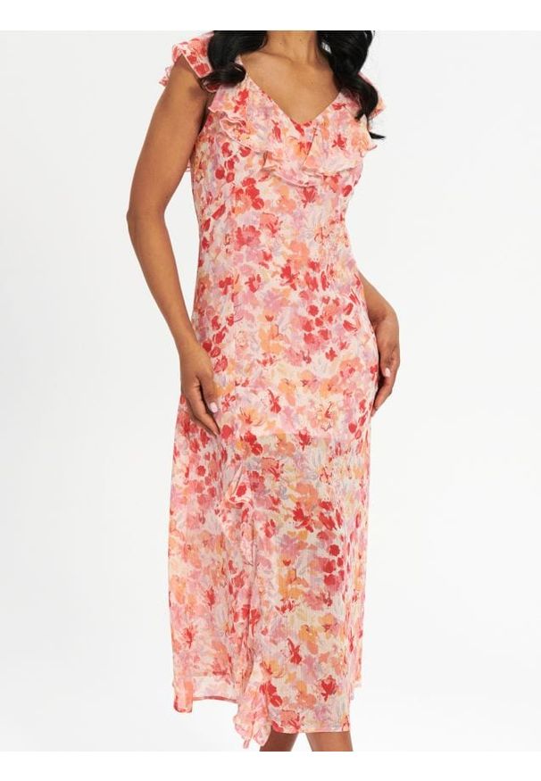 Sinsay - Sukienka midi w kwiaty - wielobarwny. Wzór: kwiaty. Typ sukienki: z odkrytymi ramionami. Długość: midi