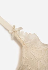 Born2be - Jasnobeżowy Biustonosz Koronkowy z Kokardkami Themikaia. Kolor: beżowy. Materiał: koronka #7