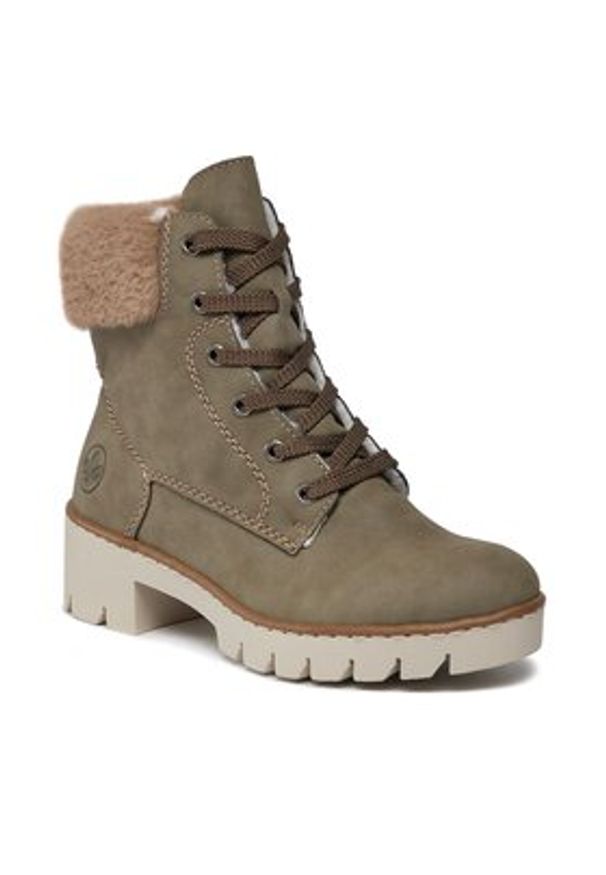 Rieker Botki X5718-52 Khaki. Kolor: brązowy. Materiał: skóra