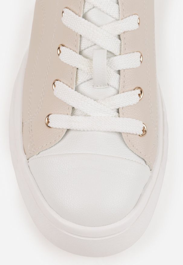 Born2be - Beżowe Sznurowane Sneakersy Vices na Płaskiej Podeszwie Firori. Zapięcie: sznurówki. Kolor: beżowy. Materiał: jeans. Wzór: jednolity, aplikacja. Obcas: na płaskiej podeszwie