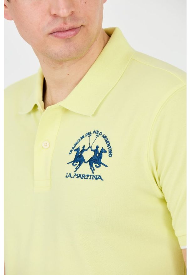 La Martina - LA MARTINA Cytrynowe męskie polo z dużym logo, Rozmiar M. Typ kołnierza: polo. Kolor: żółty
