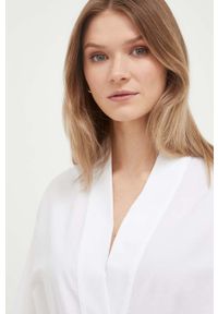 United Colors of Benetton marynarka bawełniana kolor biały niezapinana. Kolor: biały. Materiał: bawełna. Wzór: haft #2