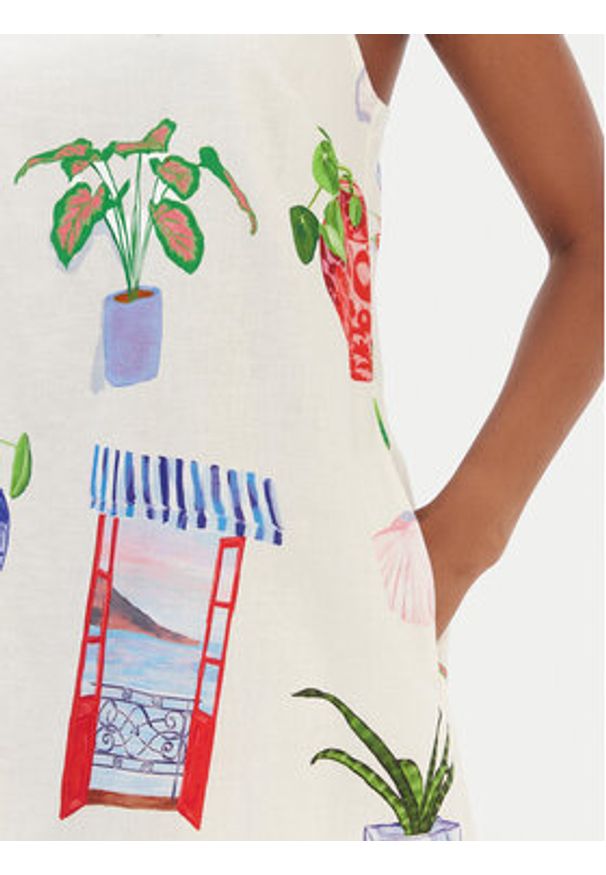 Seafolly Sukienka letnia La Boca 55652-DR Écru Regular Fit. Kolor: kremowy. Materiał: bawełna, len. Sezon: lato