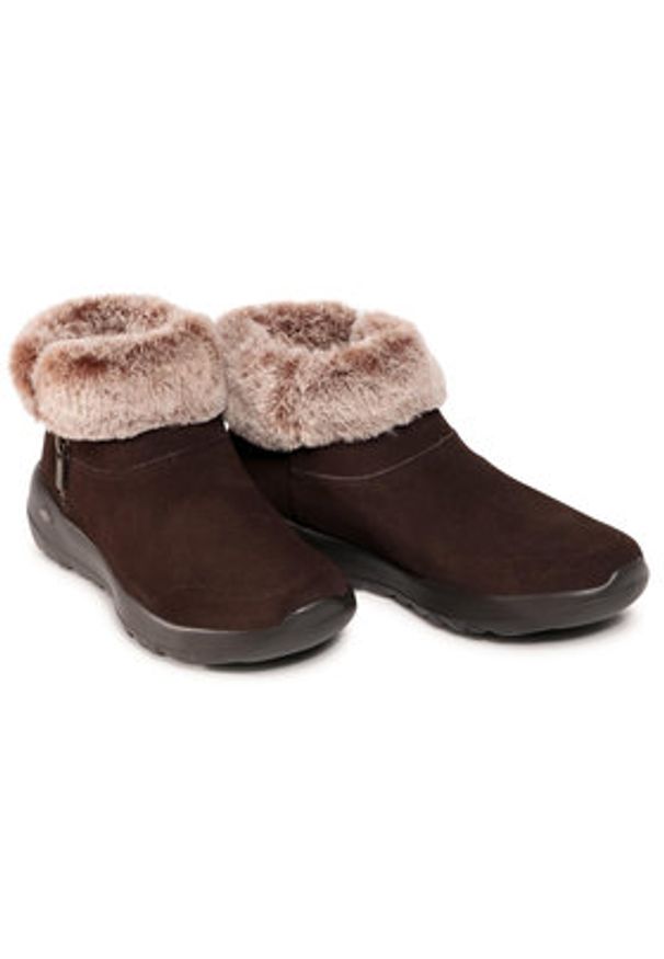 skechers - Skechers Botki On The Go Joy 144003/CHOC Brązowy. Kolor: brązowy. Materiał: skóra, zamsz