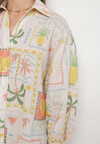 Born2be - Beżowo-Żółta Koszula o Kroju Oversize ze Wzorem Palm i Owoców Rinewena. Okazja: na co dzień. Kolor: żółty. Styl: wakacyjny, elegancki, casual #7