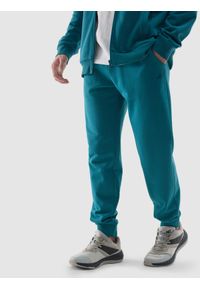 4f - Spodnie dresowe joggery męskie - morska zieleń. Kolor: turkusowy. Materiał: dresówka. Wzór: gładki, jednolity, ze splotem