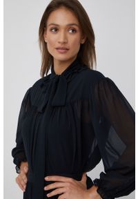 Sisley bluzka damska kolor czarny gładka. Kolor: czarny. Materiał: tkanina, materiał. Długość rękawa: długi rękaw. Długość: długie. Wzór: gładki #5