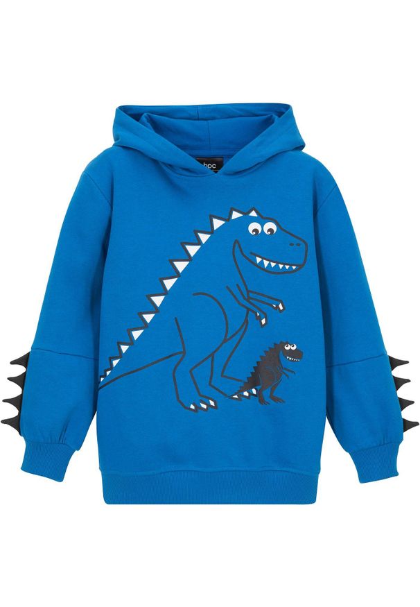 bonprix - Bluza z kapturem z czystej bawełny organicznej. Typ kołnierza: kaptur. Kolor: niebieski. Materiał: bawełna. Wzór: nadruk