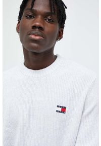 Tommy Jeans sweter bawełniany kolor szary. Kolor: szary. Materiał: bawełna. Wzór: aplikacja. Styl: klasyczny #5