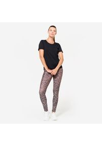 DOMYOS - Legginsy fitness damskie Domyos. Kolor: beżowy. Materiał: materiał, elastan, poliester. Sport: fitness