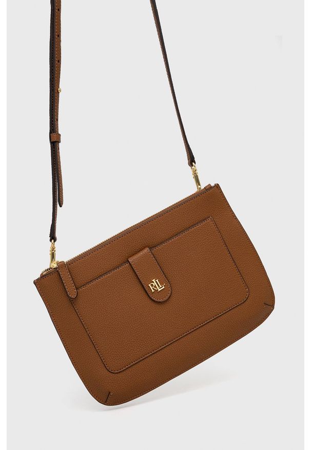 Lauren Ralph Lauren torebka skórzana kolor brązowy. Kolor: brązowy. Materiał: skórzane