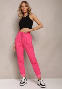 Renee - Fuksjowe Dresowe Spodnie Bawełniane Joggery z Kieszeniami na Suwaki Bieitta. Kolor: różowy. Materiał: bawełna, dresówka #4