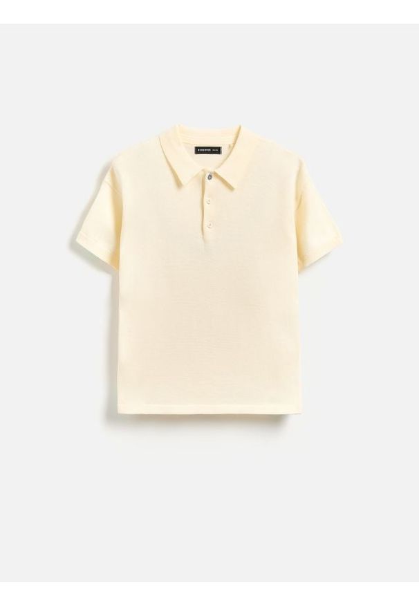 Reserved - Sweter polo - złamana biel. Typ kołnierza: polo. Materiał: bawełna, dzianina