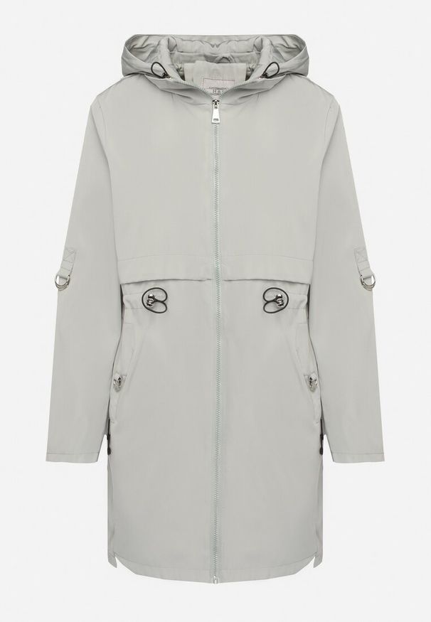 Born2be - Jasnoniebieska Kurtka Parka Ściągana w Talii z Odpinanym Kapturem Milabra. Kolor: szary. Materiał: tkanina