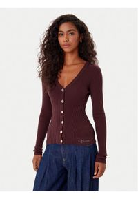 Guess Kardigan W5BR16 Z3OW2 Bordowy Slim Fit. Kolor: czerwony. Materiał: syntetyk