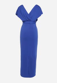 Born2be - Granatowa Wieczorowa Sukienka z Kopertowym Dekoltem i Rozcięciem z Materiałowym Paskiem Vorni. Okazja: na co dzień. Kolor: niebieski. Materiał: materiał. Typ sukienki: kopertowe. Styl: wizytowy #3