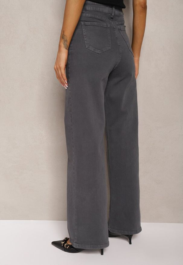 Renee - Ciemnoszare Jeansy Szerokie Phririope. Okazja: na co dzień. Stan: podwyższony. Kolor: szary. Wzór: aplikacja. Styl: casual, elegancki