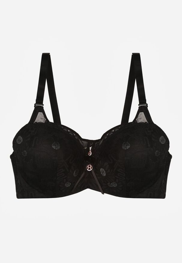 Renee - Czarny Koronkowy Biustonosz Ozdobiony Przezroczystą Wstawką Acalinai. Kolor: czarny. Materiał: koronka. Rodzaj stanika: przezroczysty. Wzór: aplikacja